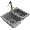 Mexen Carlos granite sink 1.5-bowl with Flora kitchen tap, grey - 6518-71-670401-57-B