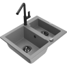 Mexen Carlos 1.5-bowl granite sink with Flora kitchen faucet, gray - 6518-71-670401-70-B
