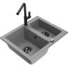 Mexen Carlos 1,5-compartment granite sink with a kitchen mixer tap Flora, Grey - 6518-71-670401-70-B