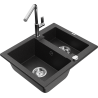 Mexen Carlos 1.5-Bowl Granite Sink with Flora Kitchen Faucet, Black/Silver Metallic - 6518-73-670401-00