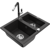 Mexen Carlos 1.5-bowl Granite Sink with Flora Kitchen Faucet, Black/Silver Metallic - 6518-73-670401-07