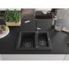 Mexen Carlos granite sink 1.5-bowl with Flora kitchen faucet, black/silver metallic - 6518-73-670401-07-B