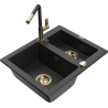 Mexen Carlos granite kitchen sink 1.5-bowl with Flora kitchen faucet, black/silver metallic - 6518-73-670401-57-G