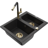 Mexen Carlos granite sink 1.5-bowl with Flora kitchen faucet, black/silver metallic - 6518-73-670401-57-G