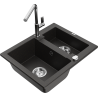 Mexen Carlos granite sink 1.5-bowl with kitchen faucet Flora, black/gold metallic - 6518-75-670401-00
