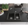 Mexen Carlos 1.5-bowl granite sink with Flora kitchen tap, black/gold metallic - 6518-75-670401-07