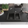 Mexen Carlos 1.5-bowl granite sink with Flora kitchen tap, black/golden metallic - 6518-75-670401-07-B