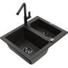 Mexen Carlos 1,5-compartment granite sink with a kitchen mixer tap Flora, Black/Gold metallic - 6518-75-670401-70-B