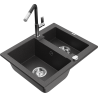 Mexen Carlos 1,5-compartment granite sink with a kitchen mixer tap Flora, spotted black - 6518-76-670401-07
