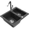 Mexen Carlos granite sink 1.5-bowl with Flora kitchen faucet, black speckled - 6518-76-670401-07