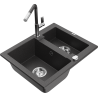 Mexen Carlos 1,5-compartment granite sink with a kitchen mixer tap Flora, Black/Gold metallic - 6518-76-670401-08