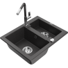 Mexen Carlos granite sink 1.5-bowl with Flora kitchen faucet, black speckled - 6518-76-670401-08