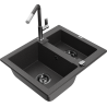 Mexen Carlos granite sink 1.5-bowl with Flora kitchen faucet, black speckled - 6518-76-670401-08-B