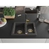 Mexen Carlos granite sink 1.5-bowl with Flora kitchen faucet, speckled black - 6518-76-670401-57-G