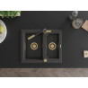 Mexen Carlos granite sink 1.5-bowl with Flora kitchen faucet, speckled black - 6518-76-670401-57-G