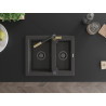 Mexen Carlos 1.5-bowl granite sink with Flora kitchen faucet, black speckled - 6518-76-670401-57-B
