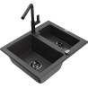 Mexen Carlos 1,5-compartment granite sink with a kitchen mixer tap Flora, spotted black - 6518-76-670401-70-B