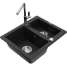 Mexen Carlos 1.5-bowl granite sink with Flora kitchen faucet, black - 6518-77-670401-00