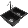 Mexen Carlos 1,5-compartment granite sink with a kitchen mixer tap Flora, Black - 6518-77-670401-00