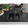 Mexen Carlos granite sink 1.5-bowl with Flora kitchen tap, black - 6518-77-670401-07-B
