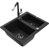 Mexen Carlos 1,5-compartment granite sink with a kitchen mixer tap Flora, Black - 6518-77-670401-07-B