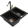 Mexen Carlos granite sink 1.5-bowl with Flora kitchen faucet, black - 6518-77-670401-57-G