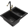 Mexen Carlos Granite Sink 1.5-Bowl with Flora Kitchen Faucet, Black - 6518-77-670401-57-B