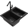 Mexen Carlos 1.5-bowl granite kitchen sink with Flora kitchen faucet, black - 6518-77-670401-70-B