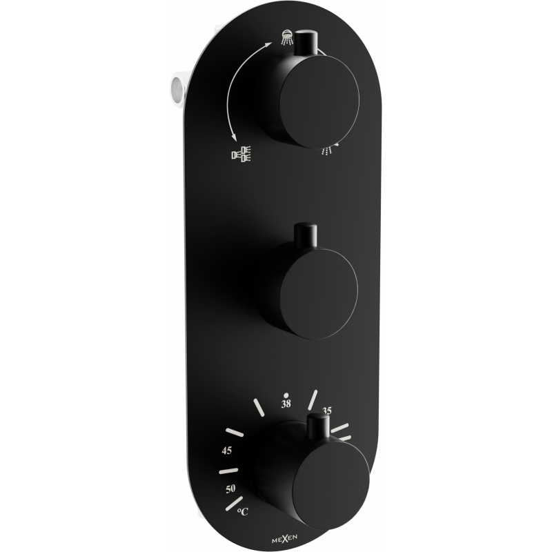 Mexen Kai 3-outlet thermostatic bathtub and shower mixer tap, Black - 77603-70