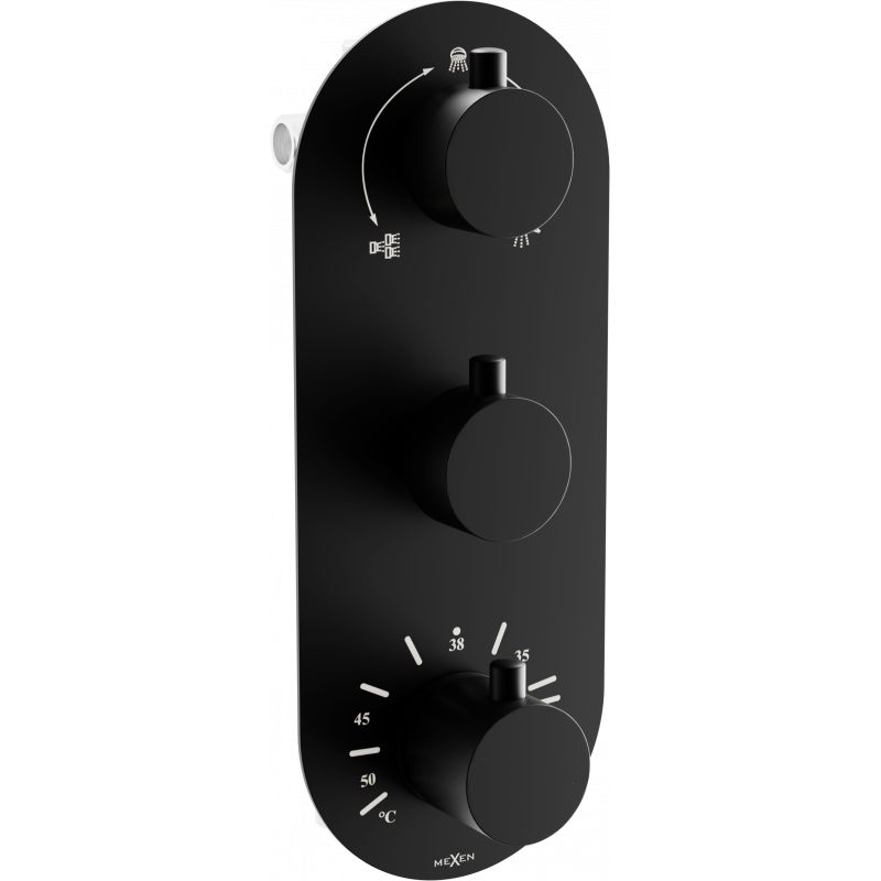 Mexen Kai Thermostatic Bath-Shower Mixer 3-Outlets, Black - 77603-70