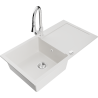 Mexen Leo 1-bowl granite sink with drainer and Elia kitchen faucet, white - 6501-20-670101-00
