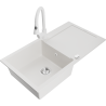 Mexen Leo 1-compartment granite sink with a drip tray and kitchen mixer tap Elia, White - 6501-20-670101-20