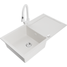Mexen Leo granite kitchen sink 1-bowl with drainer and Elia kitchen faucet, white - 6501-20-670101-20