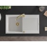 Mexen Leo 1-bowl granite sink with drainer and Elia kitchen tap, white - 6501-20-670101-50