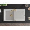 Mexen Leo granite sink single-bowl with drainer and kitchen faucet Elia, white - 6501-20-670101-50