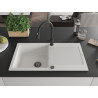Mexen Leo 1-bowl granite sink with drainer and Elia kitchen faucet, white - 6501-20-670101-70