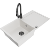 Mexen Leo 1-bowl granite sink with drainer and Elia kitchen faucet, white - 6501-20-670101-70