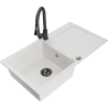 Mexen Leo granite sink 1-bowl with drainer and Elia kitchen tap, white - 6501-20-670101-70