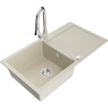 Mexen Leo 1-bowl granite sink with drainer and Elia kitchen faucet, beige - 6501-69-670101-00