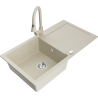 Mexen Leo 1-compartment granite sink with a drip tray and kitchen mixer tap Elia, Beige - 6501-69-670101-69