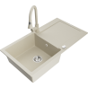 Mexen Leo single-bowl granite sink with drainer and Elia kitchen faucet, beige - 6501-69-670101-69