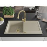 Mexen Leo granit sink 1-bowl with drainer and Elia kitchen faucet, beige - 6501-69-670101-50