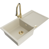 Mexen Leo 1-compartment granite sink with a drip tray and kitchen mixer tap Elia, Beige - 6501-69-670101-50