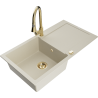 Mexen Leo granit sink 1-bowl with drainer and Elia kitchen faucet, beige - 6501-69-670101-50