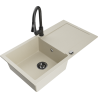 Mexen Leo 1-bowl granite sink with drainer and Elia kitchen faucet, beige - 6501-69-670101-70