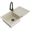 Mexen Leo 1-bowl granite sink with drainer and Elia kitchen tap, beige - 6501-69-670101-70
