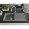 Mexen Leo 1-bowl granite sink with drainer and Elia kitchen tap, grey - 6501-71-670101-00