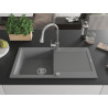Mexen Leo single-bowl granite sink with drainer and kitchen faucet Elia, gray - 6501-71-670101-00
