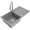 Mexen Leo 1-compartment granite sink with a drip tray and kitchen mixer tap Elia, Grey - 6501-71-670101-00