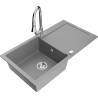 Mexen Leo granite kitchen sink 1-bowl with drainer and Elia kitchen faucet, gray - 6501-71-670101-00